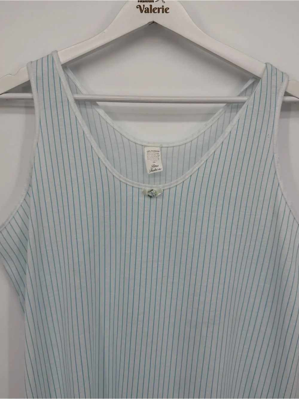 Petra Fashions Blue Pinstripe Mini Nightgown Dress Sleeveless Coastal Size Med - Picture 3 of 9